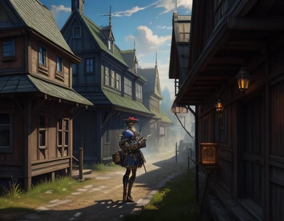 Steampunk Anime Woman in Latvian Village