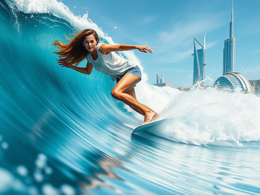 Surfer on Mirrored Ocean Waves: Photorealistic Diamond Paint...