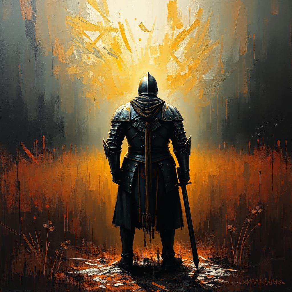 Distant Knight in Impasto Oil Painting
