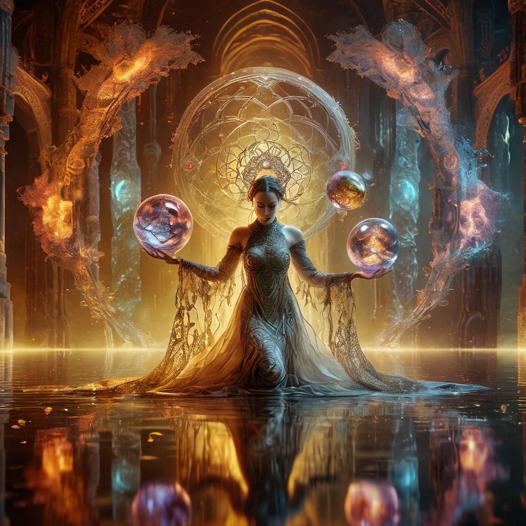 Futuristic Fantasy: Woman with Glowing Objects