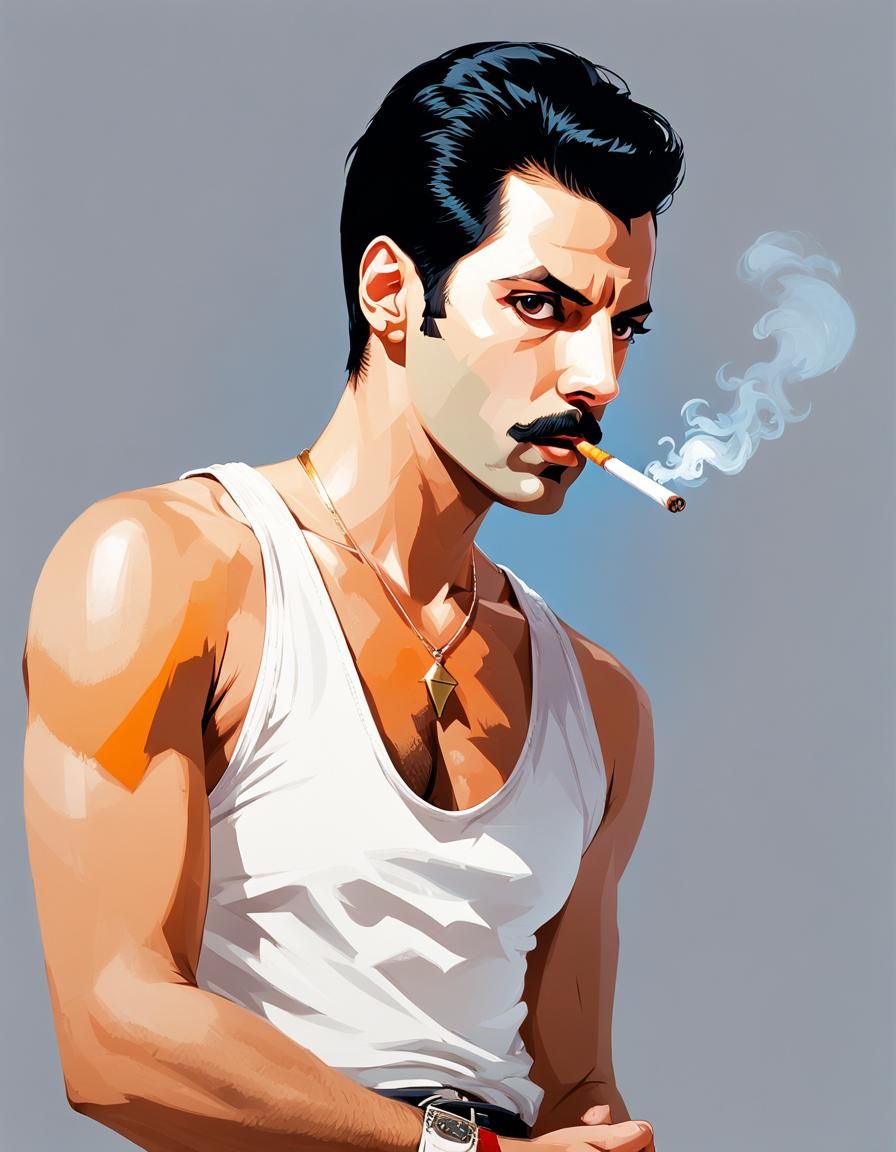 Freddie Mercury Anime Illustration in Yoshida Style