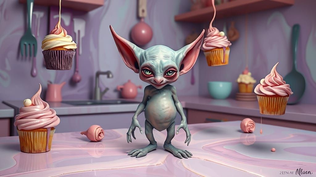 Melting Kitchen Surrealism with a Curious Goblin