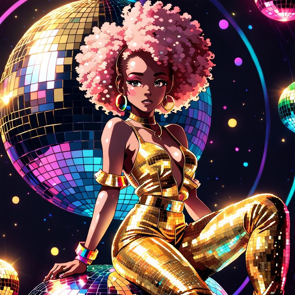 Girl on Disco Ball in Pixel Art Style