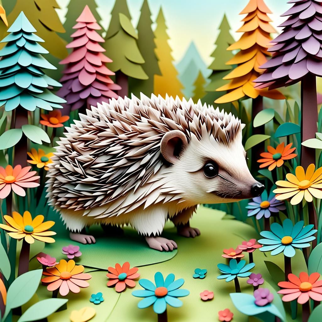Hedgehog in Kirigami Garden Art