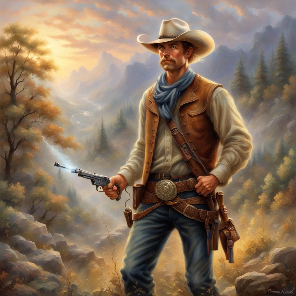 Cowboy with Pistol and Lasso in Fantasy Style