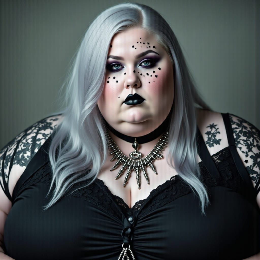 Gothic Girl with Piercings and Silver Hair