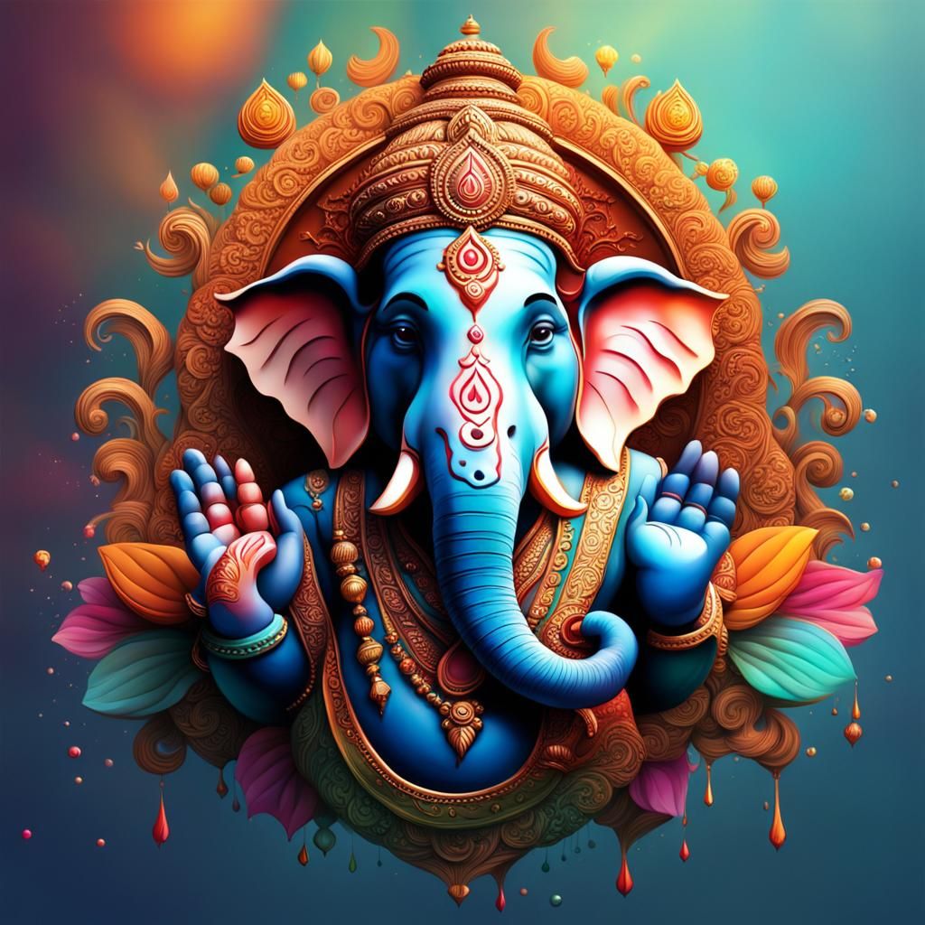 Detailed Lord Ganesha Splash Art Portrait