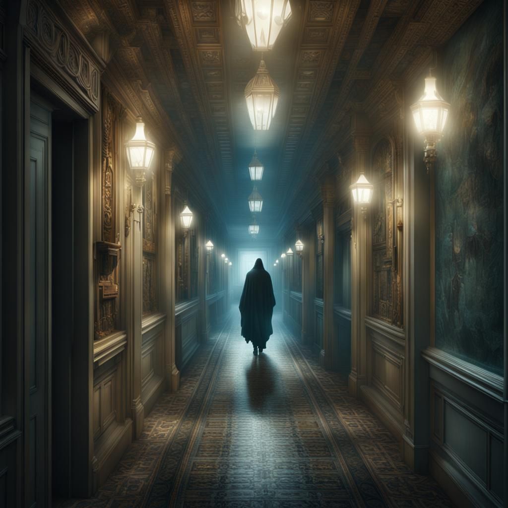 Eerie Ghost Lurking in Dark Corridor: Digital Matte Painting