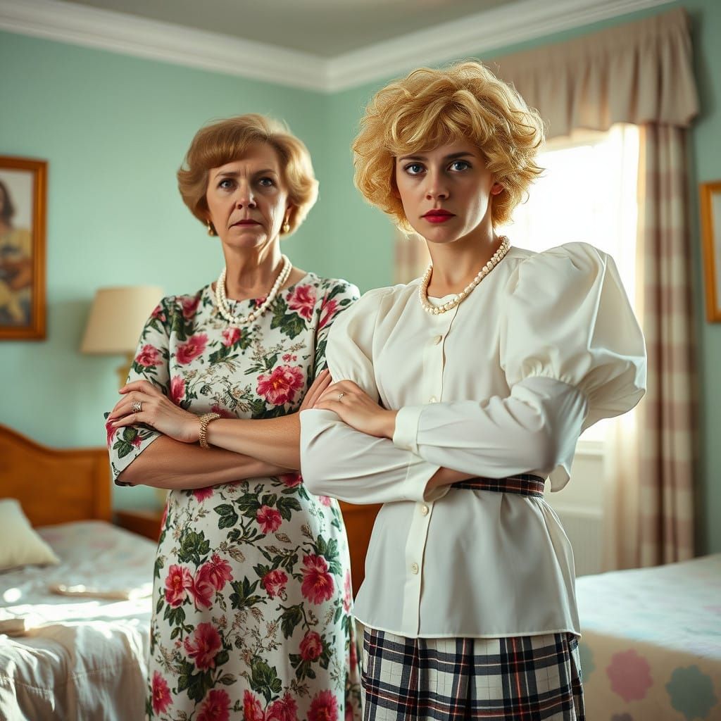 Stern Mother in 1990s Bedroom Forces Delinquent Son to Dress...