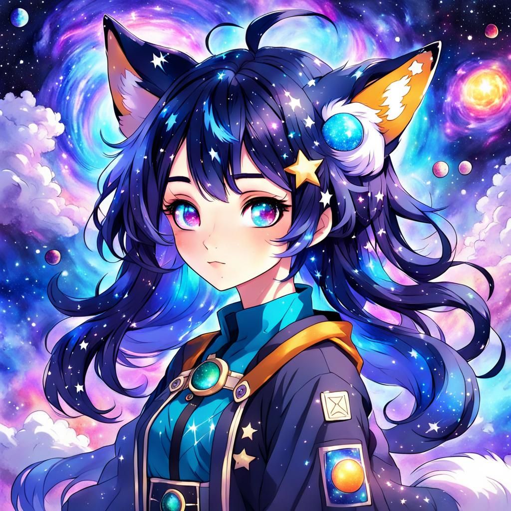 Cosmic Fox Girl Anime Portrait