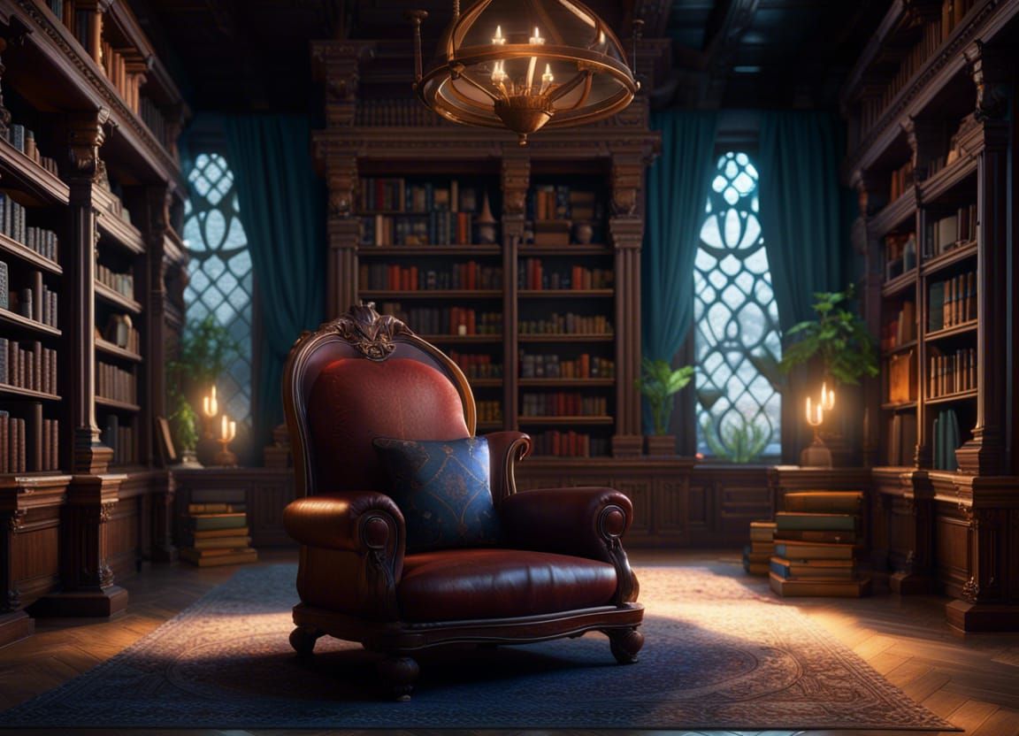 Magical Library Interior in Detailed Matte Painting
