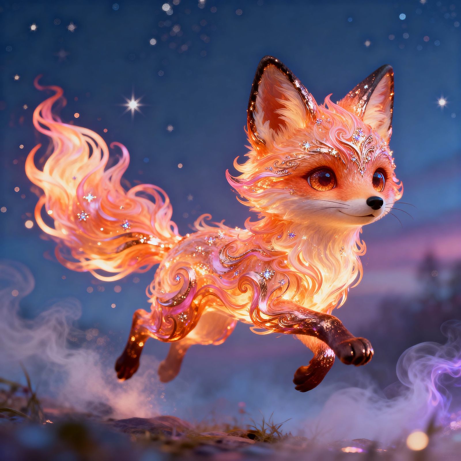 Adorable Flame Fox Leaping in Twilight
