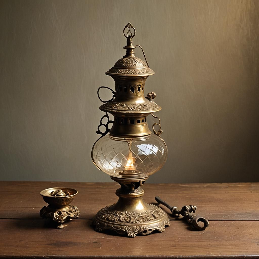 Ornate Oil Lamp Still Life in Dutch Masters Style