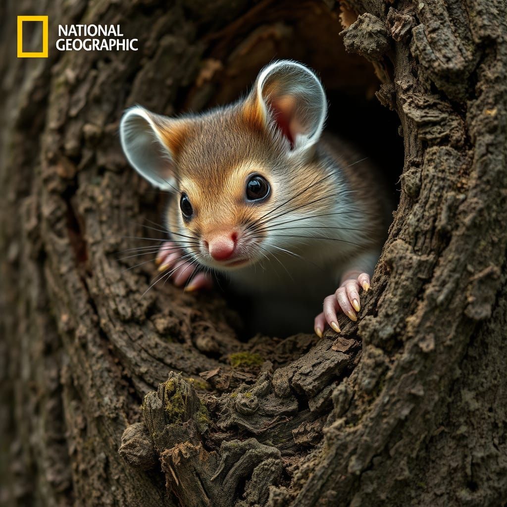 Dormouse in Tree: Photorealistic Wildlife Image