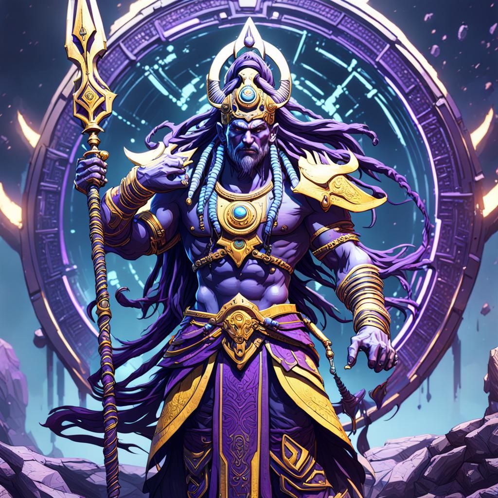 Futuristic Shiva Warrior Warlock in Dark Fantasy Style