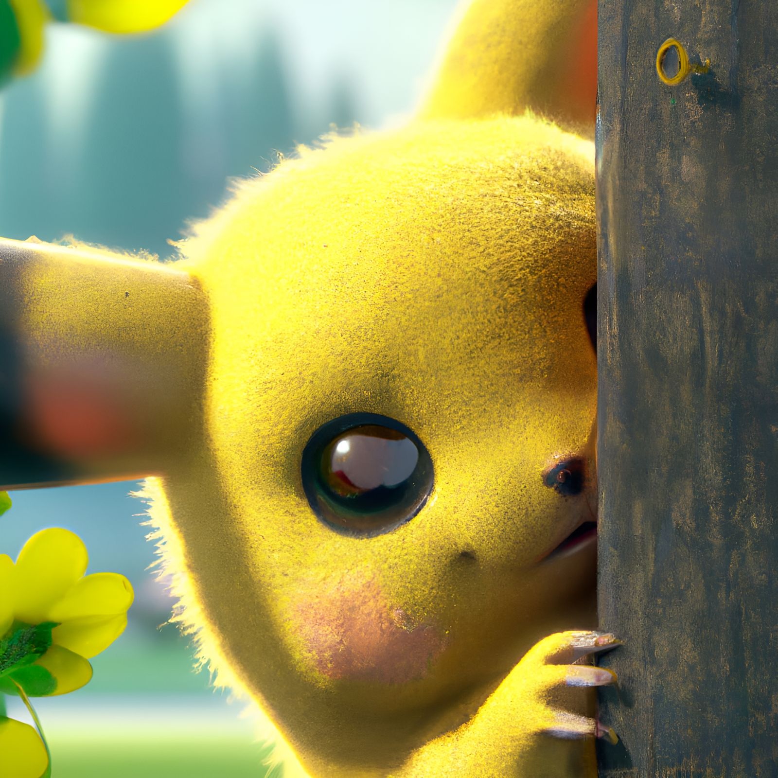 Adorable Pikachu Plays Peek-A-Boo: 3D Digital Art