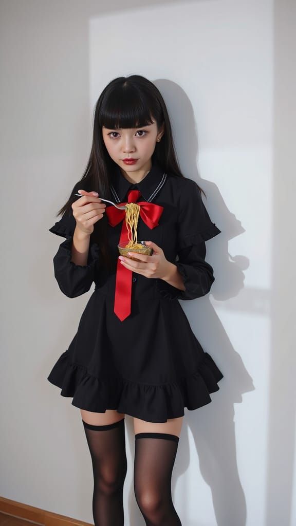 Photorealistic Cosplay of Rory Mercury Eating Noodles