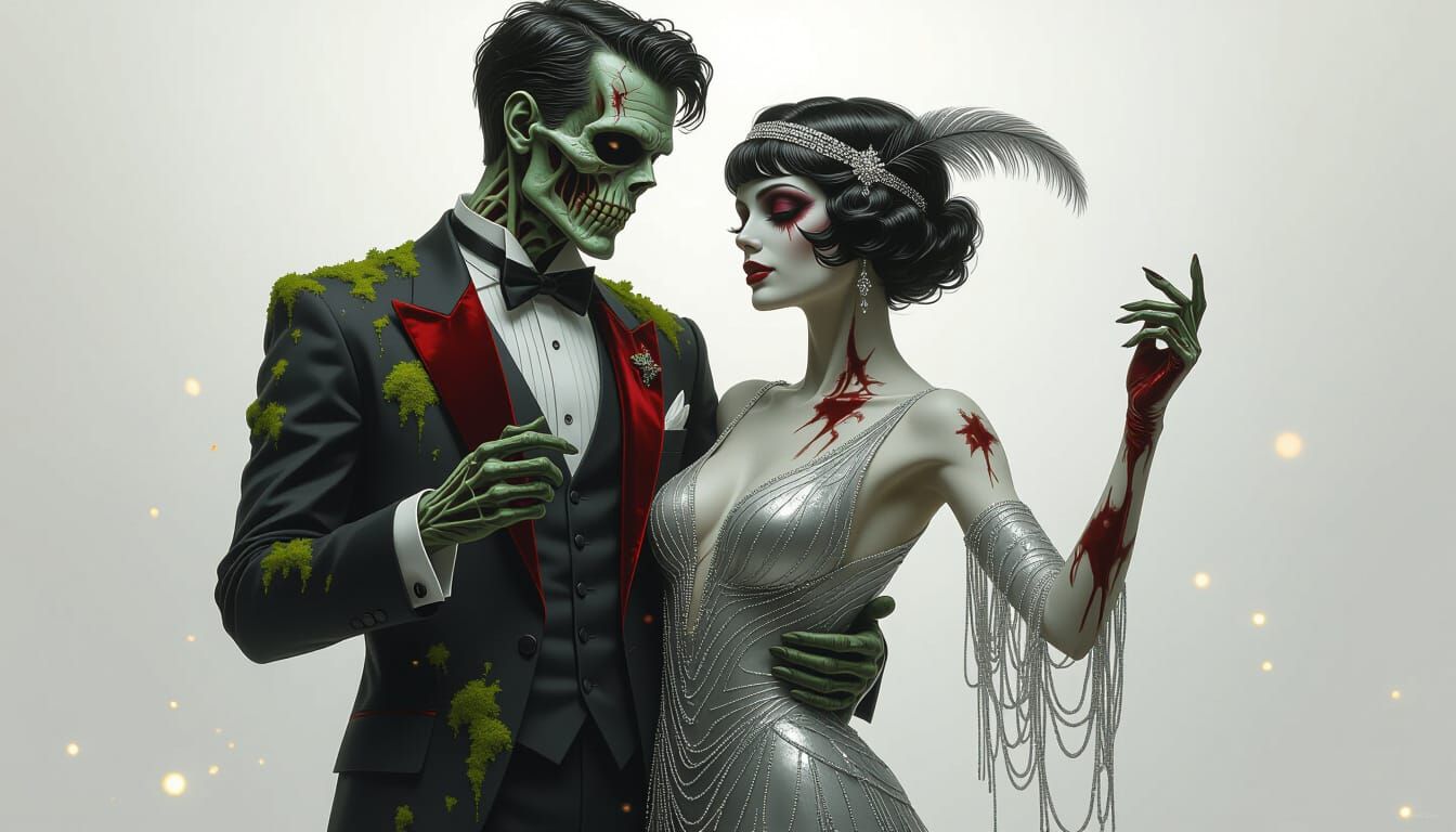 Undead Couple Waltz in Chiaroscuro Fantasy Art