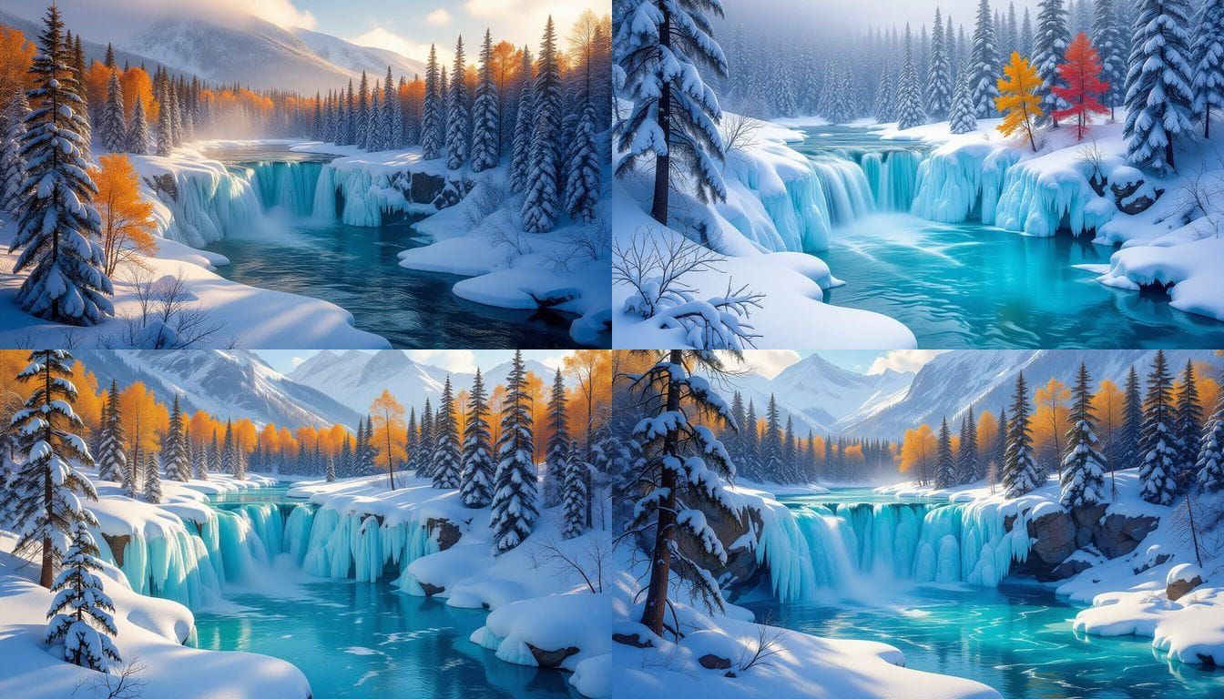 Autumn Snowfall on Frozen Canadian Wilderness Landscape