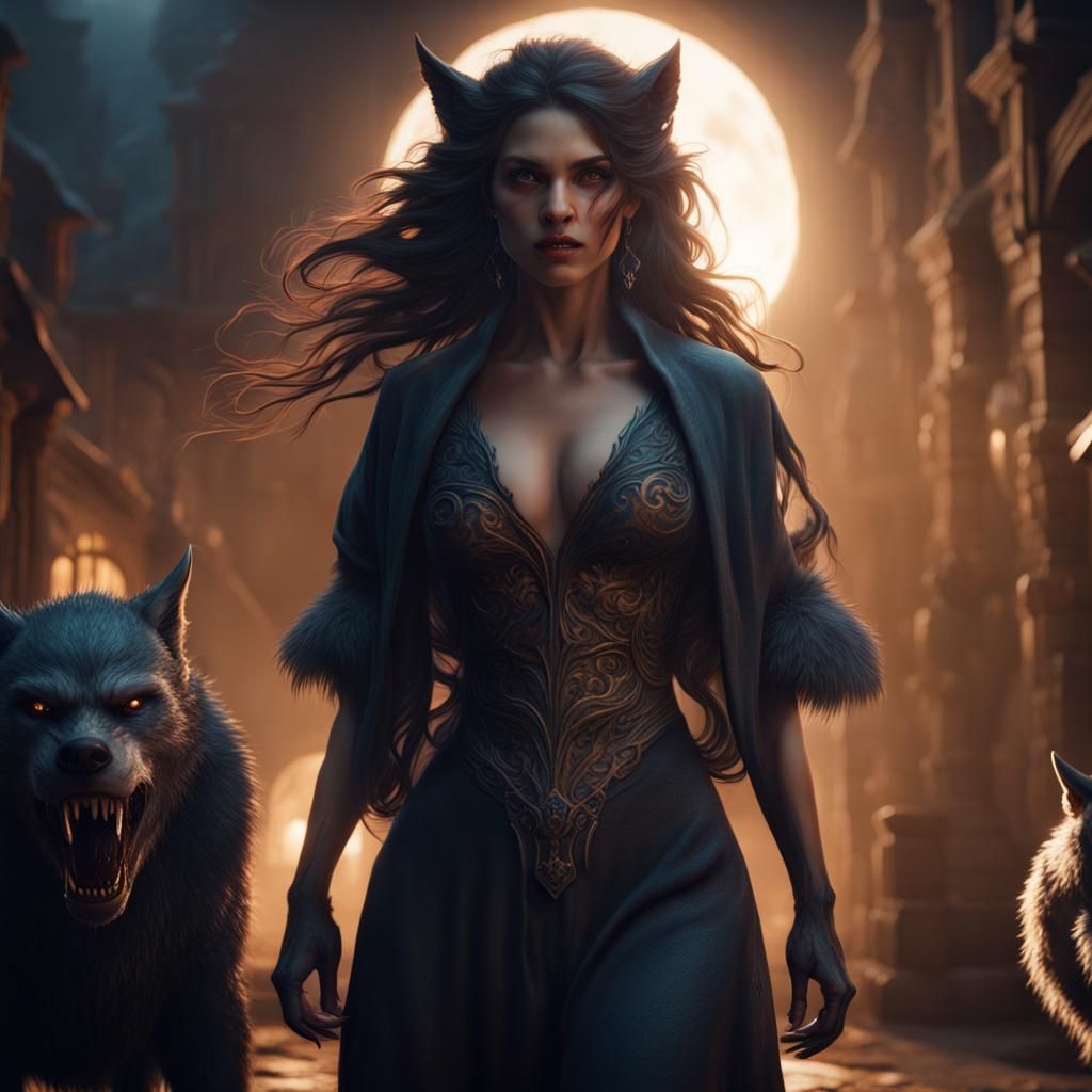 Woman's Werewolf Transformation: Detailed Fantasy Art