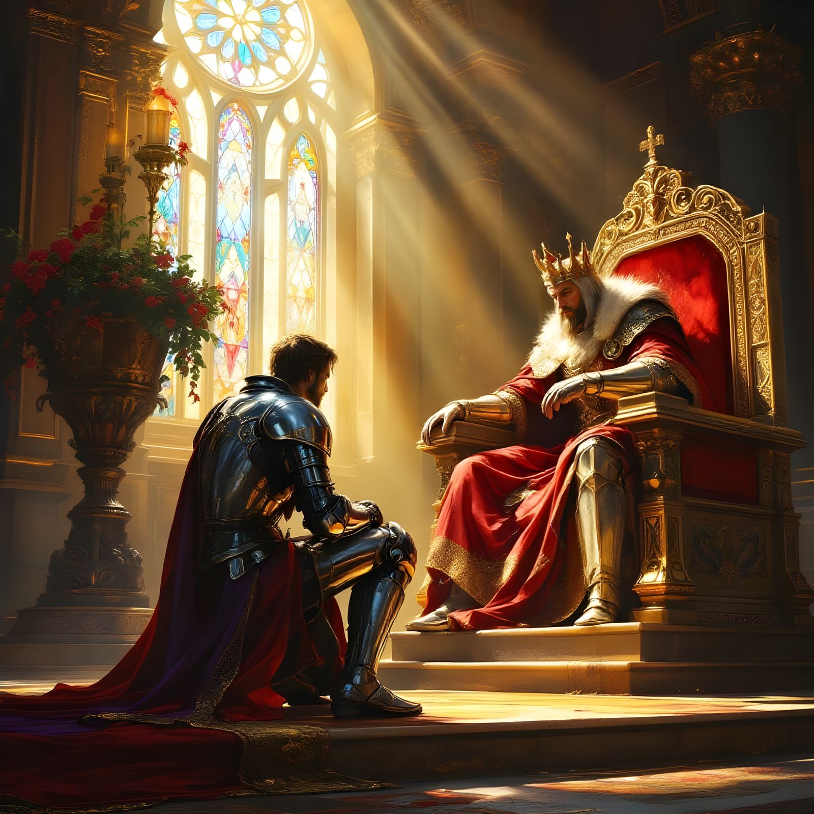 Knight Before King in Throne Room