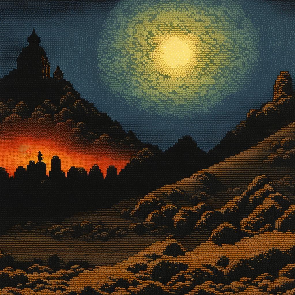 Pixel Art with Halftone Dots in Comic Book Style