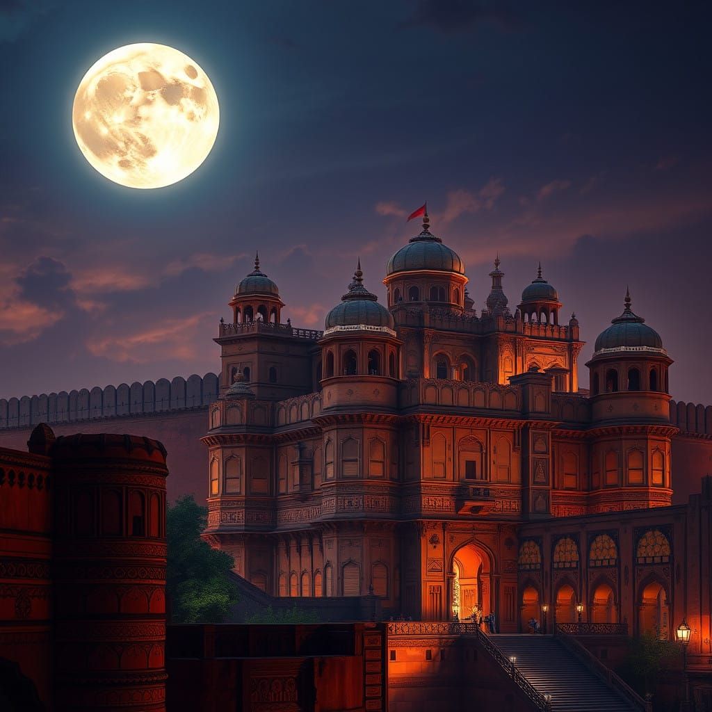 Ethereal Moonlit Agra Fort: Cinematic Matte Painting