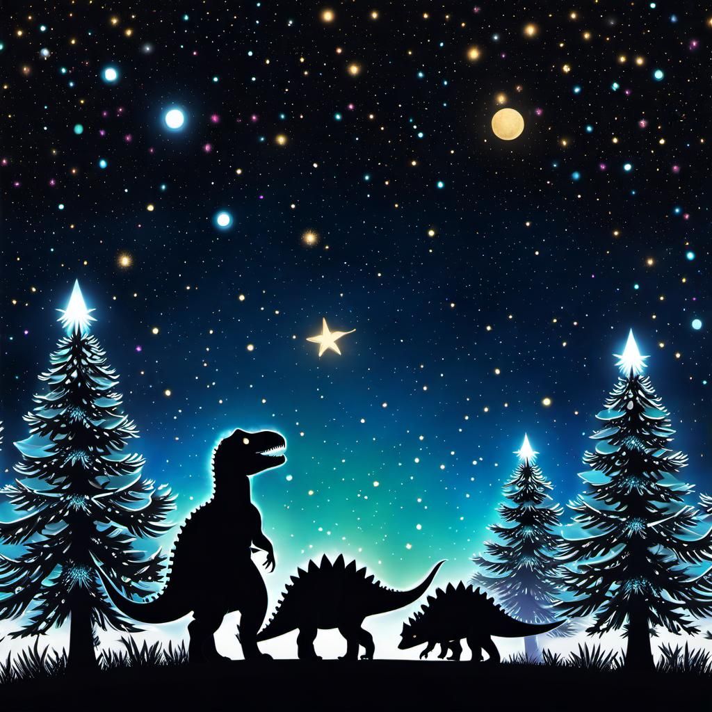 Chibi Dinosaurs Celebrate Christmas in Starry Night
