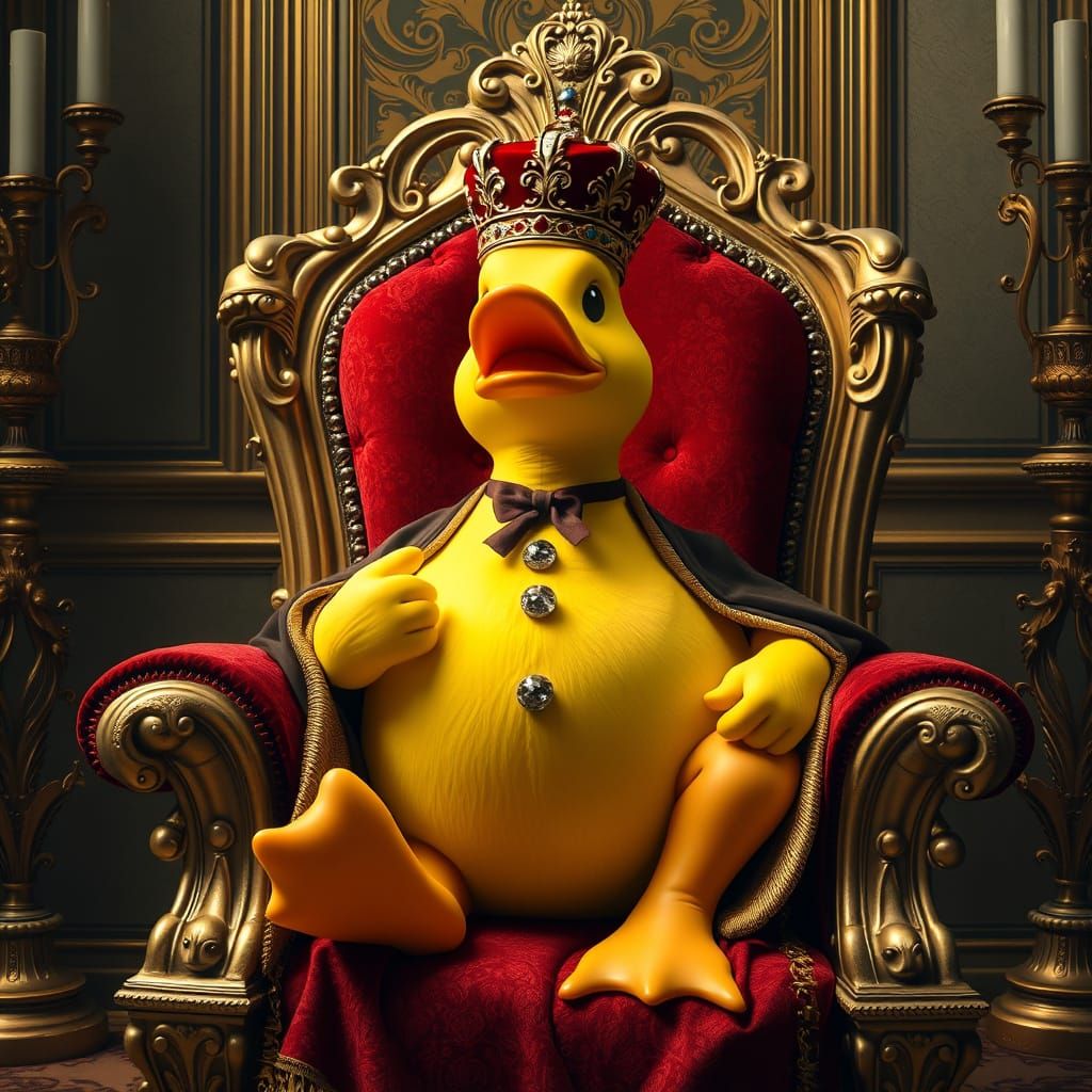 Regal Rubber Duck in Luxurious, Symbolist-Era Throne