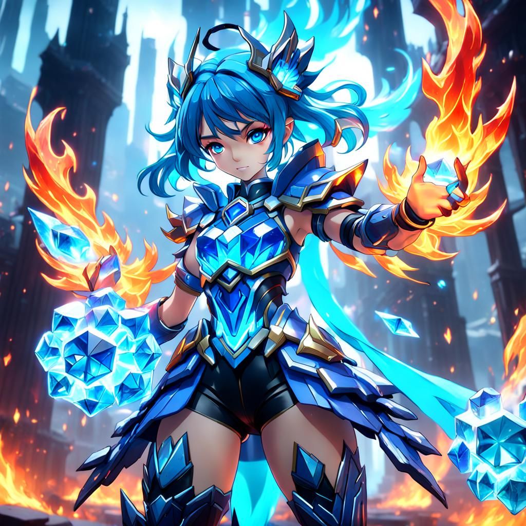 Neon Crystal Guardian Girl in Detailed Matte Painting