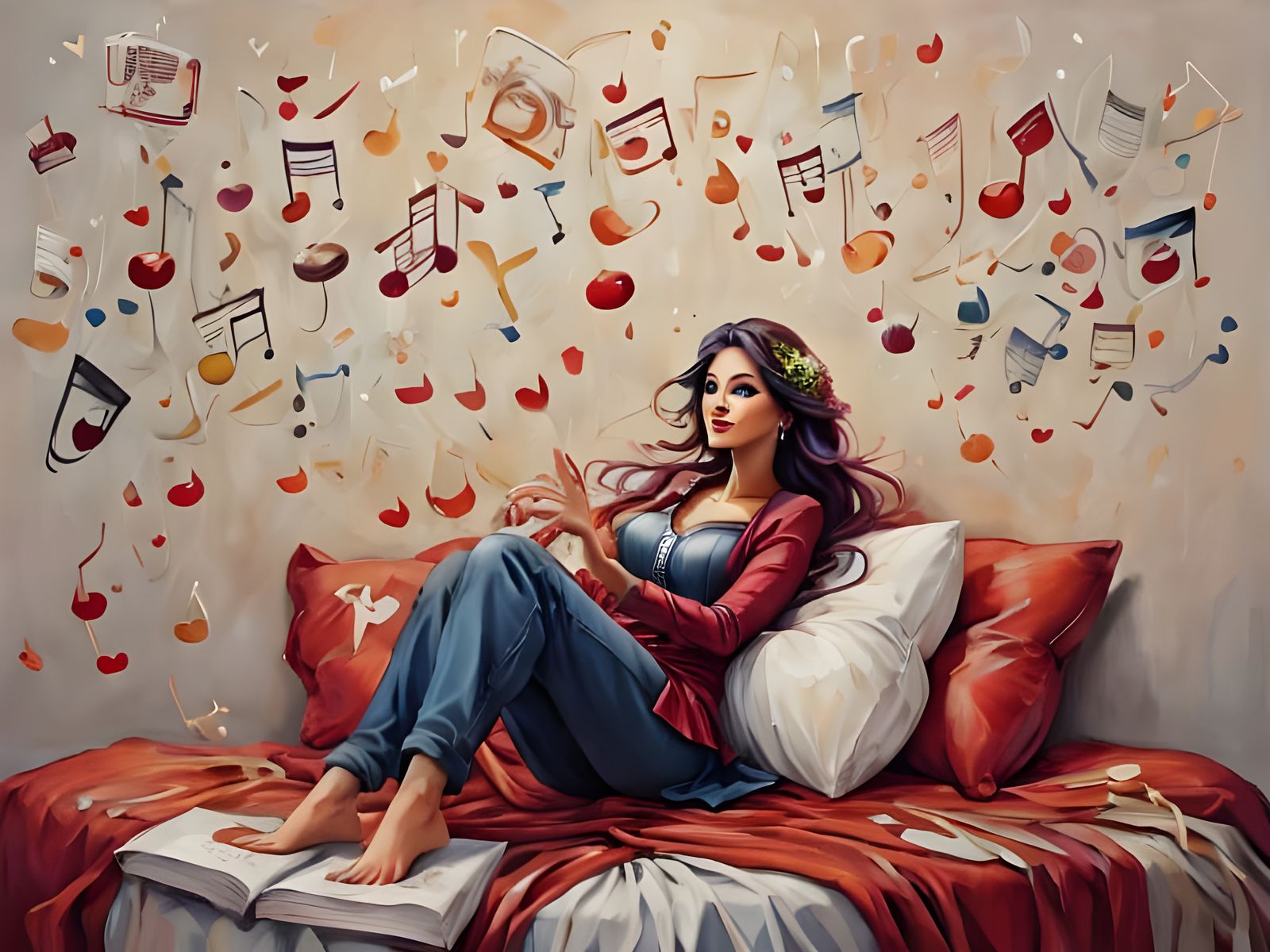 Surreal Portrait of Love with Hearts and Flames