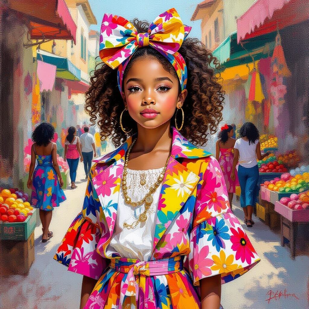 Vibrant Portrait in Lively Marketplace