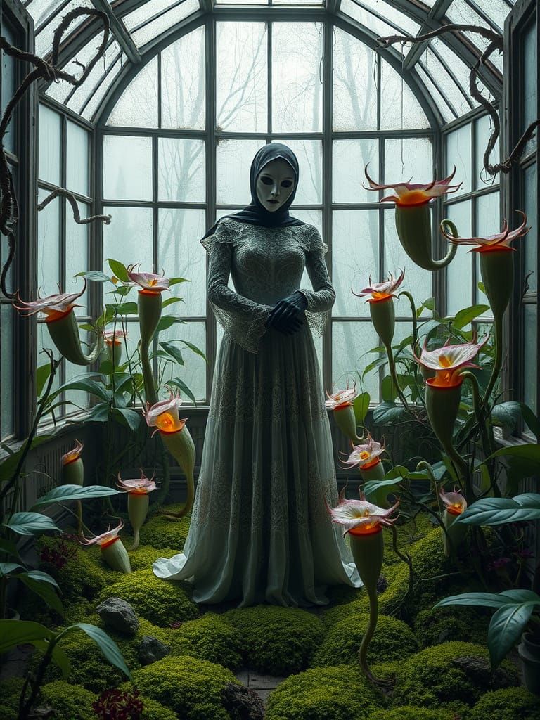 Decaying Conservatory with Monstrous Flora