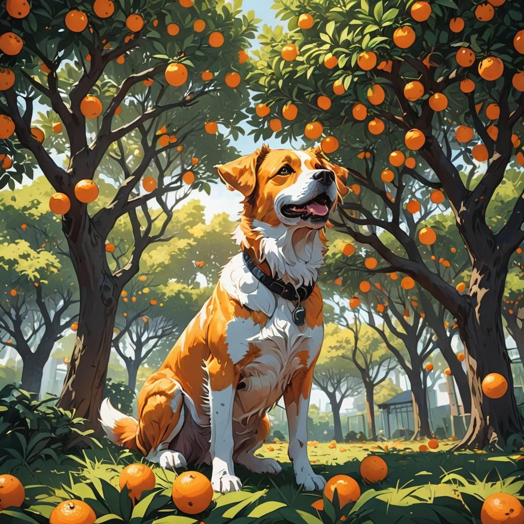 Dog in Orange Grove: Anime Style