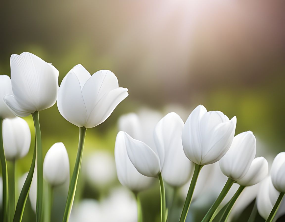 Macro Photograph of Blooming White Tulips