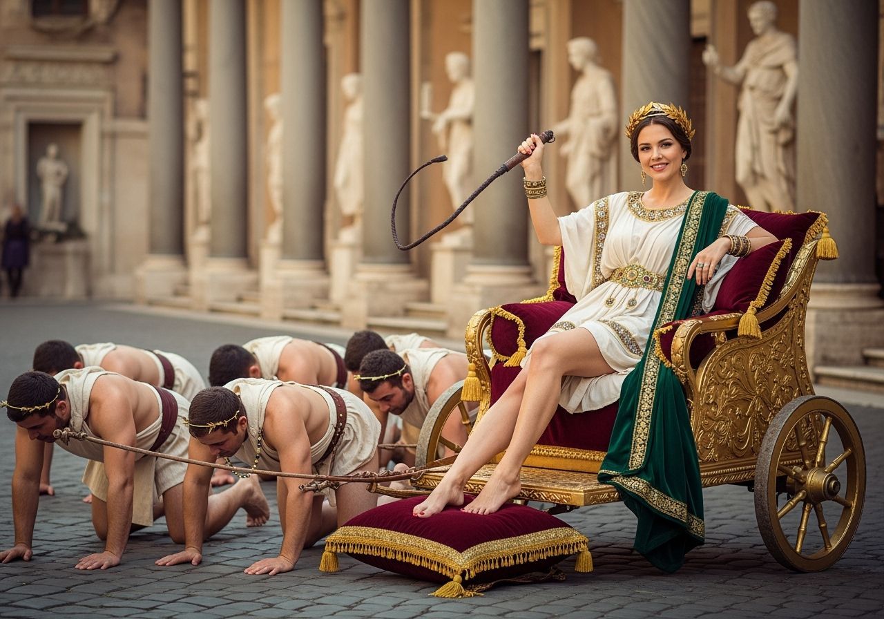 Roman Empress in Gold Chariot: Professional Photography