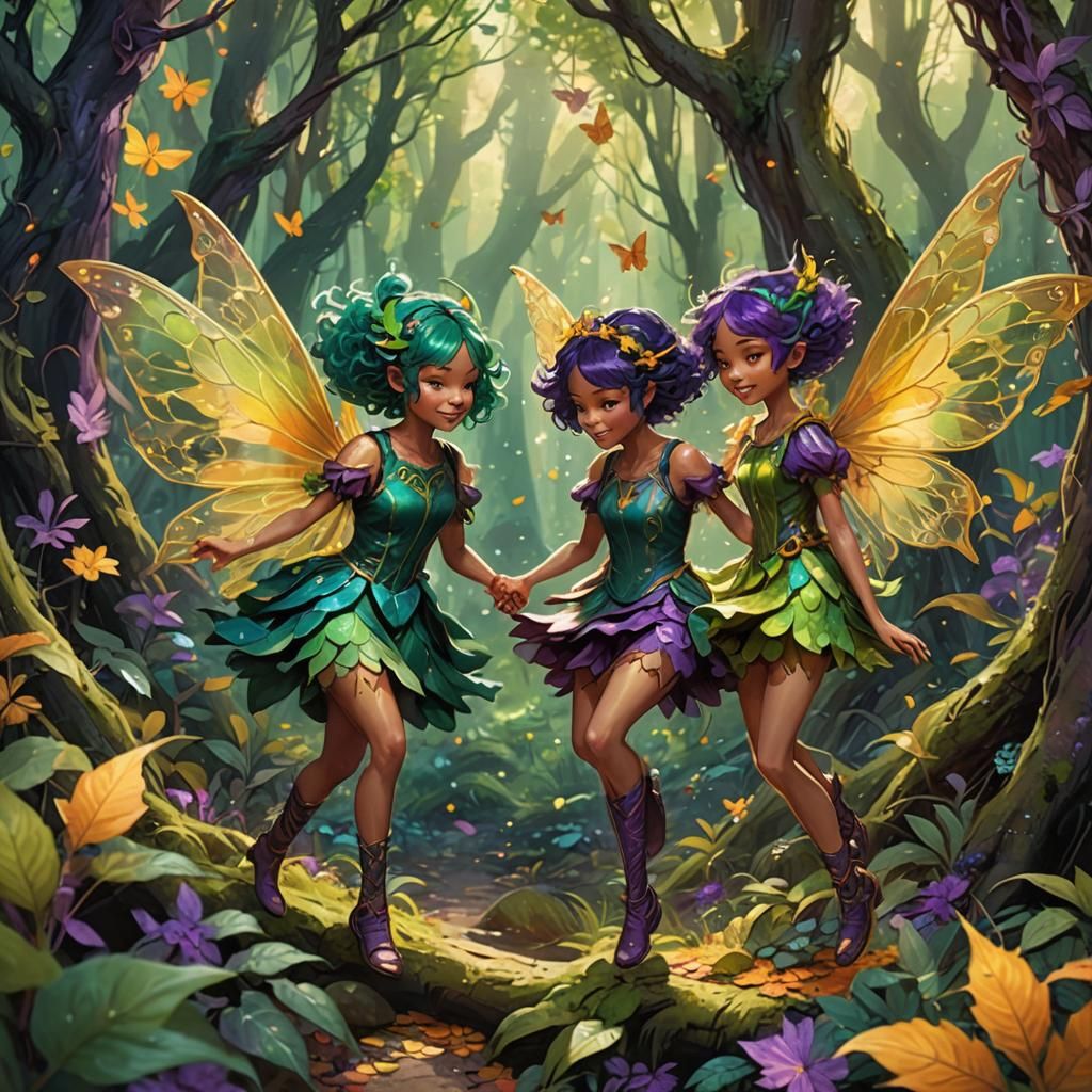 Whimsical Forest: Two Fairies Playing in Fantasy Art