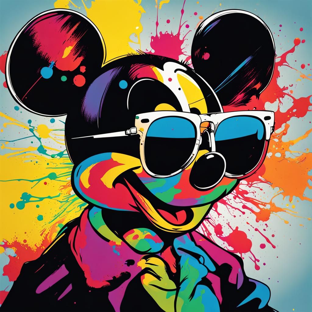 Mickey Mouse Pop Art Portrait in Screen Print Style