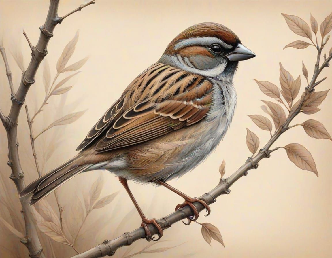Delicate Audubon-Inspired Pencil Sketch of a Sparrow