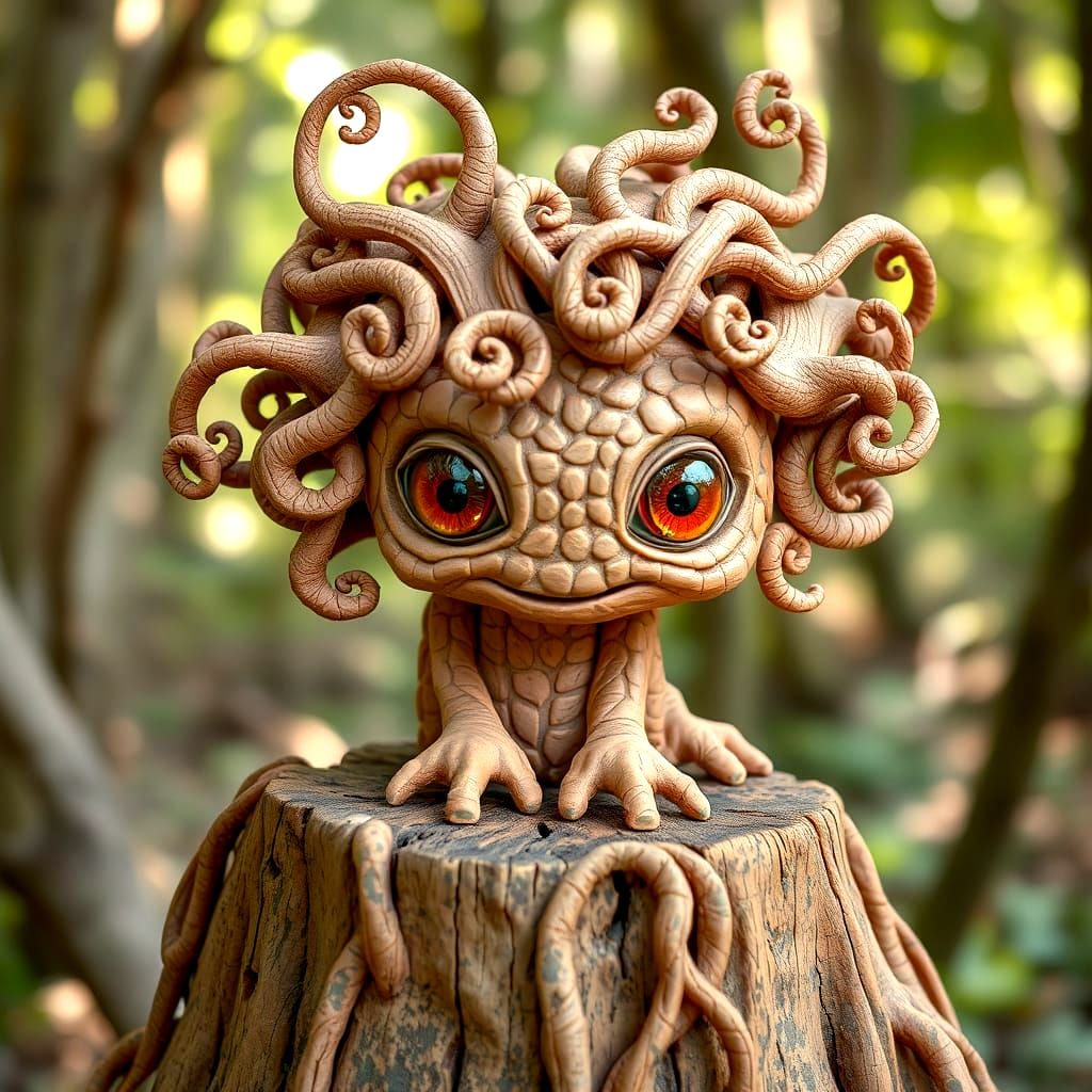Terracotta Forest Creature Sculpture in Earth Tones
