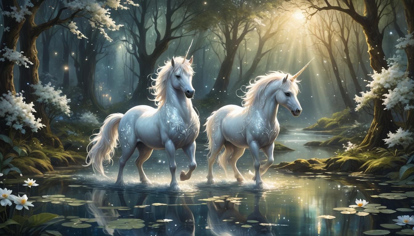 Glowing Unicorn in Fantasy Forest Art
