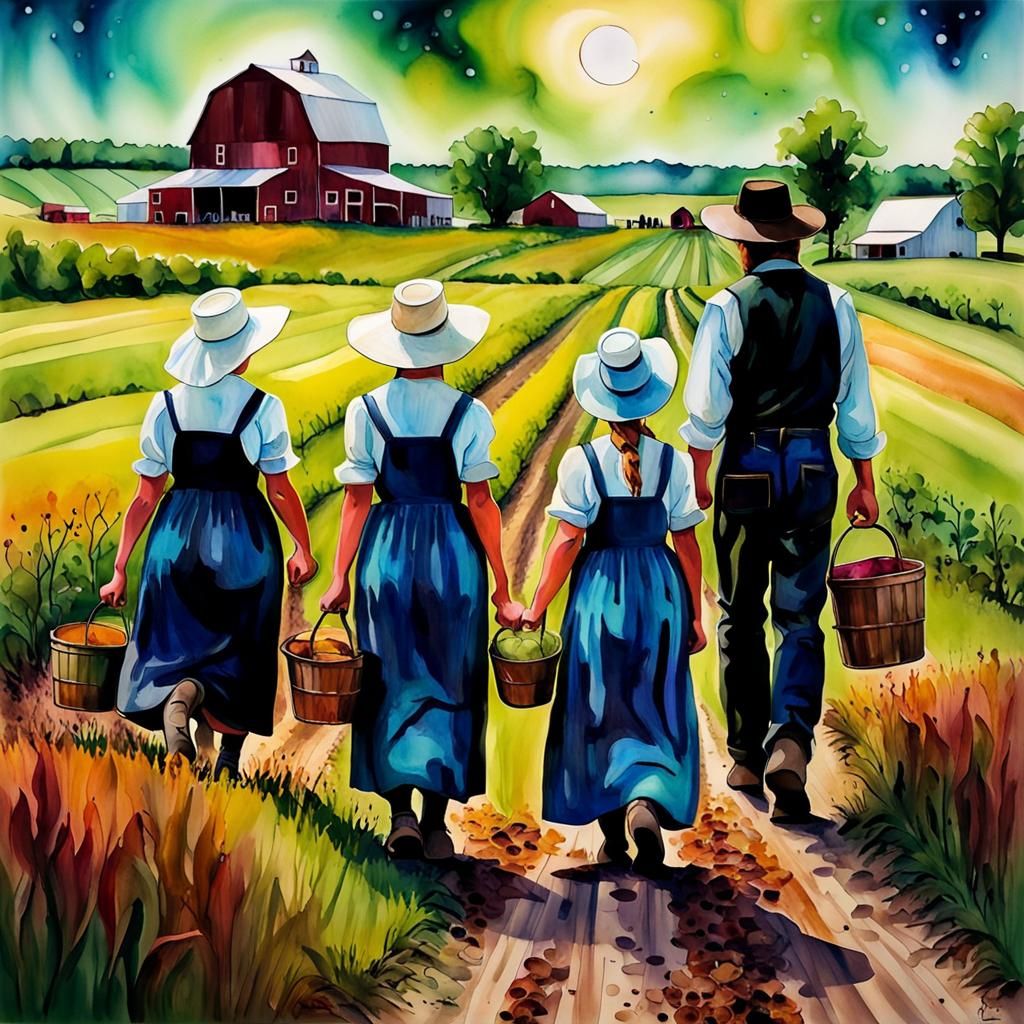 Otherworldly Amish Family in Alcohol Ink