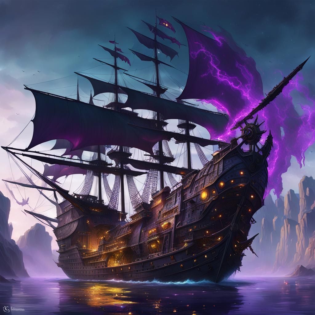 Cosmic Shadow Assassin Pirate Ship with Wings