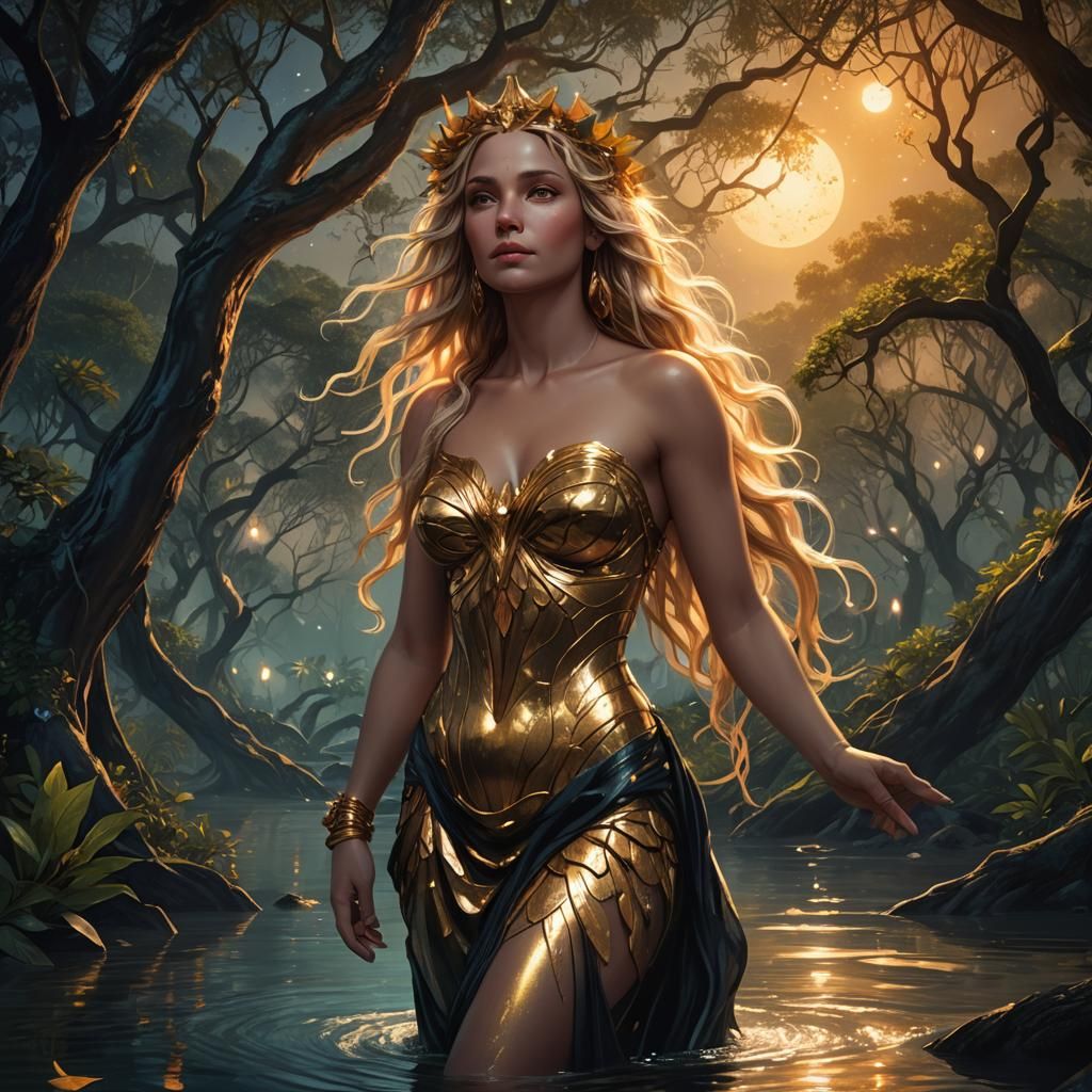 Aphrodite in Mystical Mangrove Forest: Digital Art