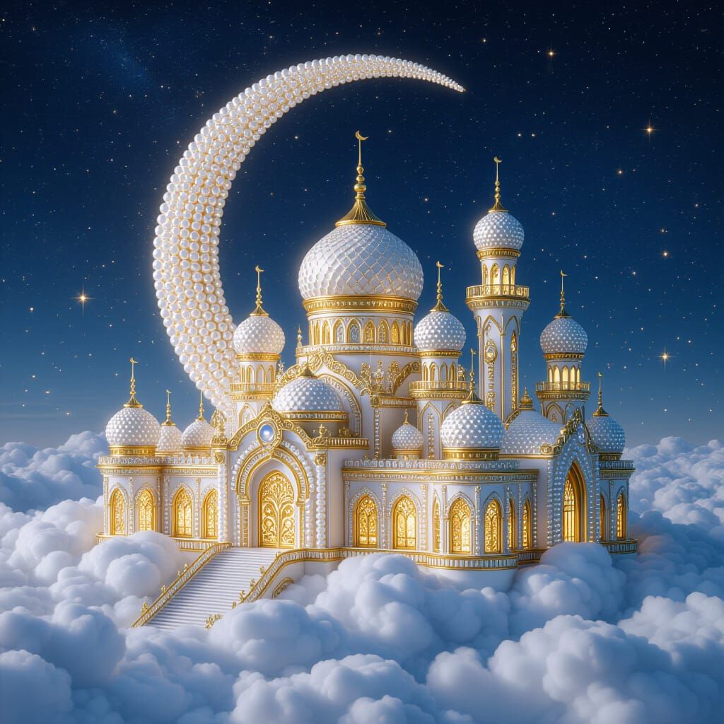 Fantasy Pearl Palace Floating on Clouds