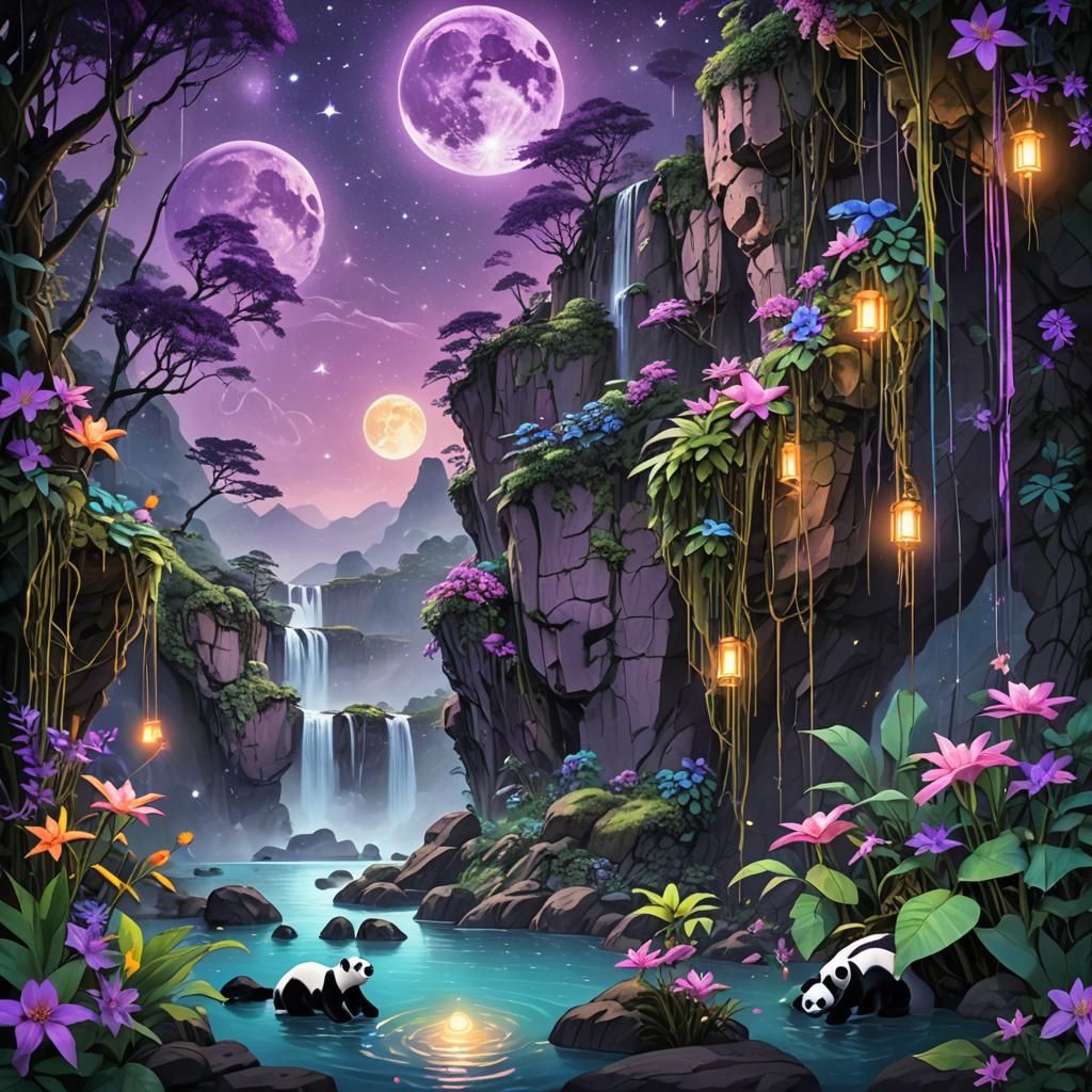 Luminous Waterfalls with Astral Details, by Pablo Amaringo