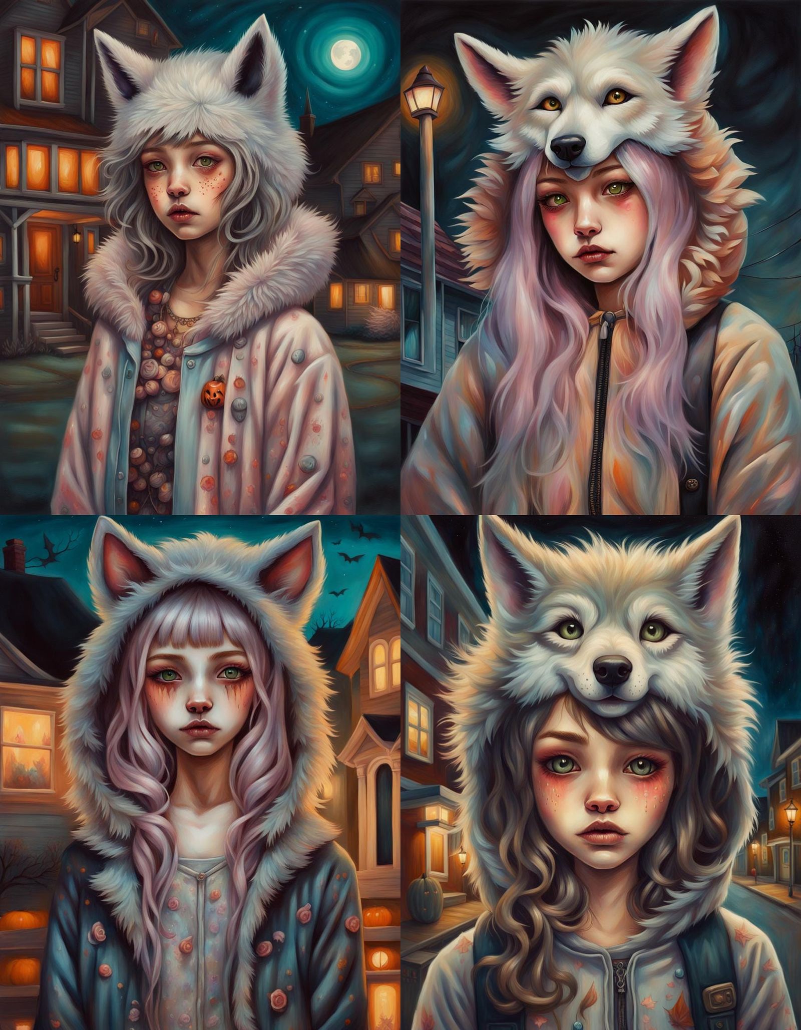 Girl Dressed as Wolf in Halloween Night: Pop Surrealism