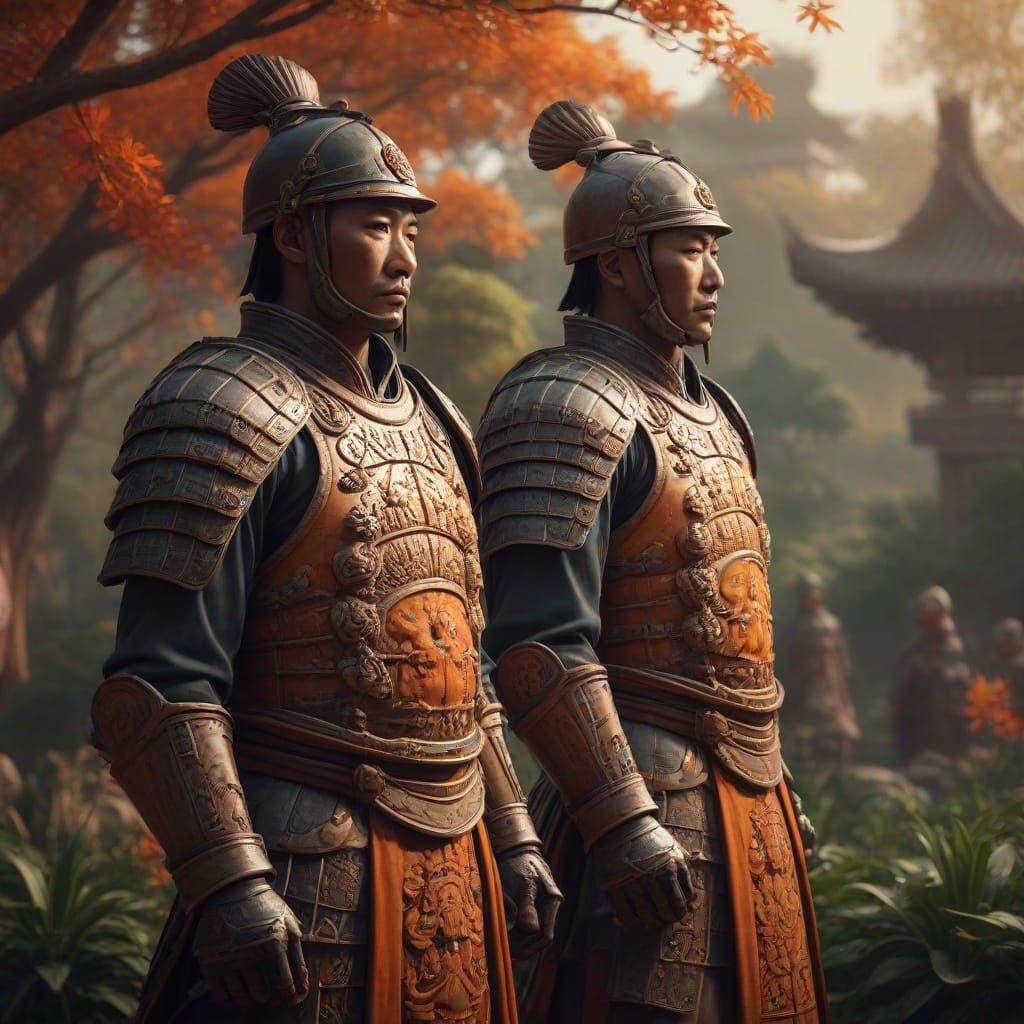 Ancient Chinese Soldiers in Translucent Terracotta Style