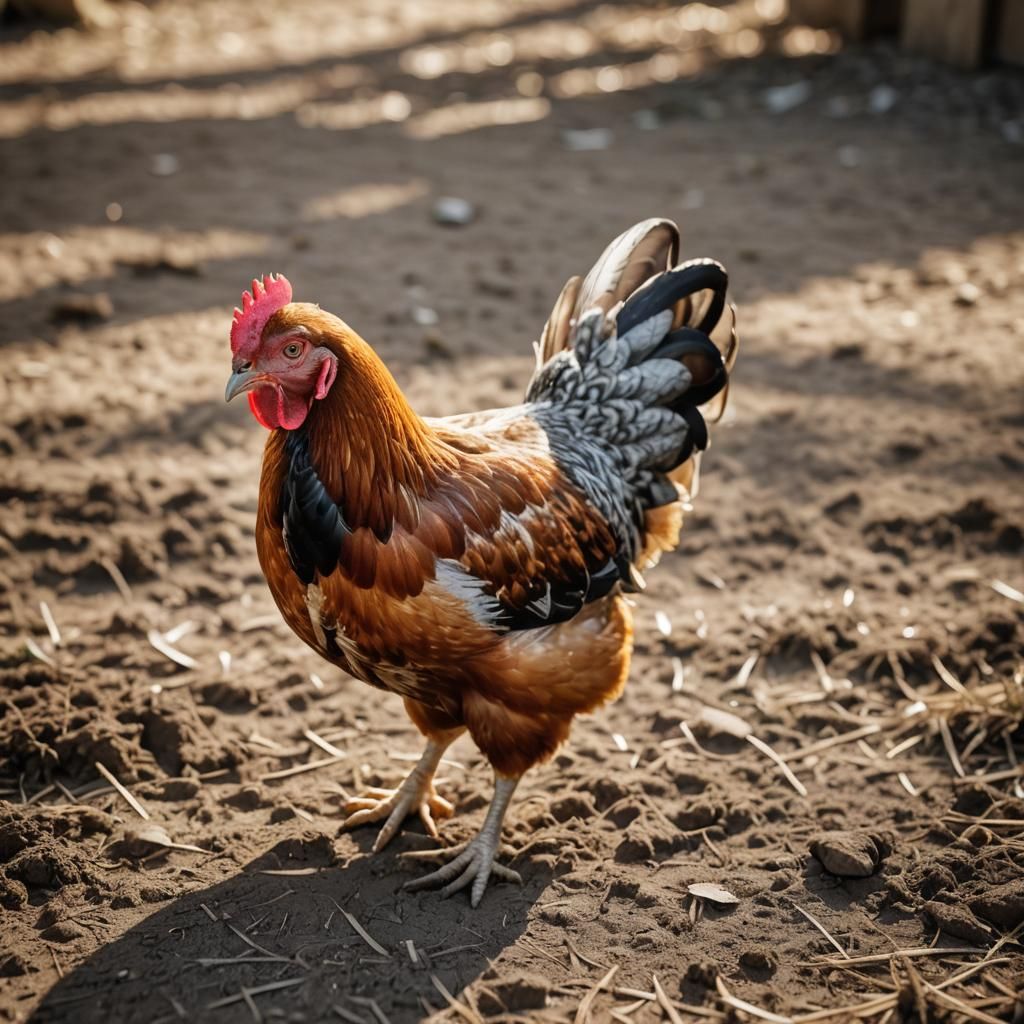 Chicken Portrait in Farm Yard: Macro Photography