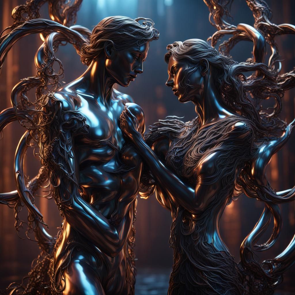 Intertwined Metal Sculpture: Surreal Fantasy Art